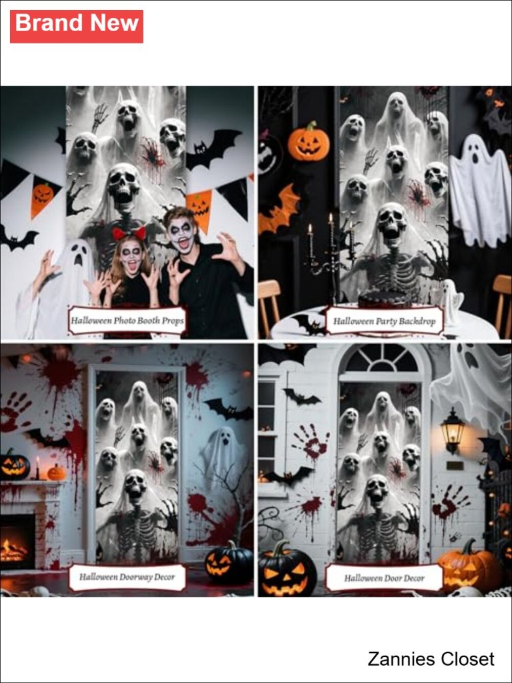 👻 Large Halloween Skeleton Zombie Door Cover Banner 79x35 Inch Decor - Picture 4 of 6